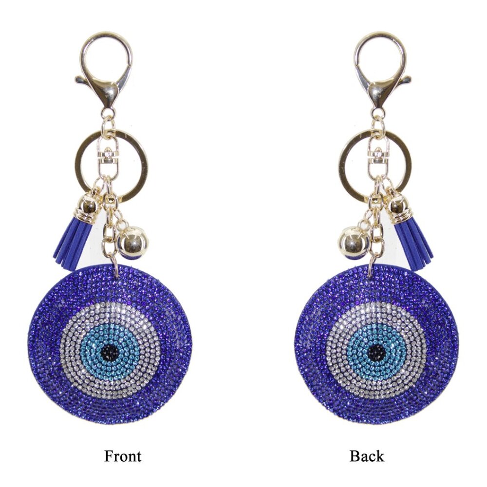 Evil Eye Double Sided Rhinestones Keychain Charm for Purse and Backpack